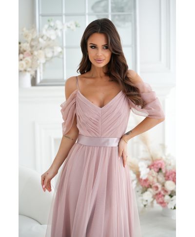 Vestito lungo elegante - In tulle – Champagne