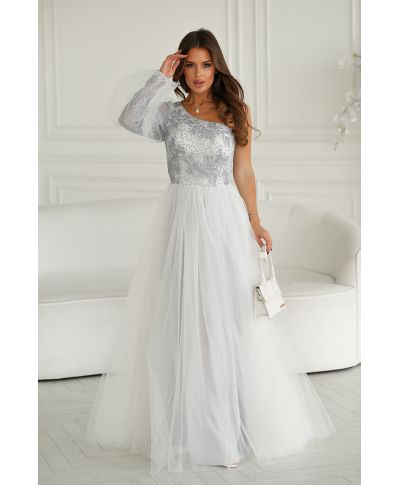 Abito lungo in tulle - Bianco