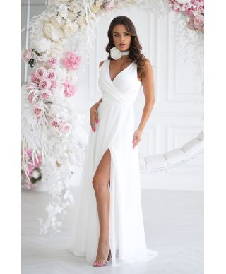 Abito elegante lungo - Spacco sulla gamba - Colore ecrù