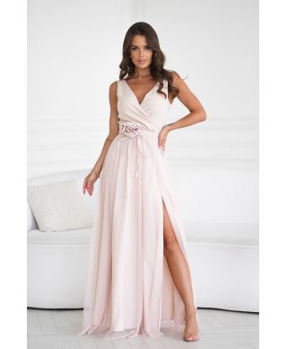 Abito elegante lungo - Spacco sulla gamba - Colore beige