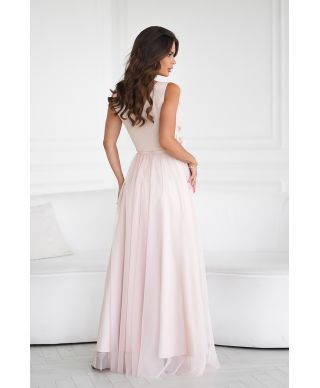 Abito elegante lungo - Spacco sulla gamba - Colore beige