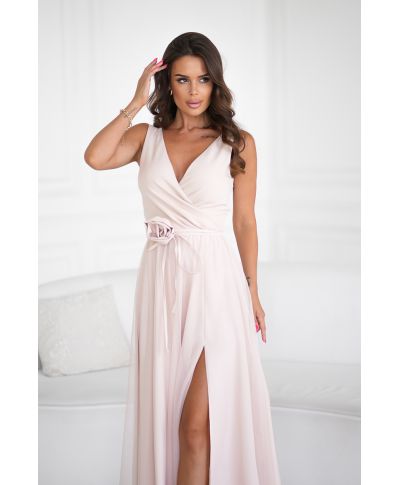 Abito elegante lungo - Spacco sulla gamba - Colore beige