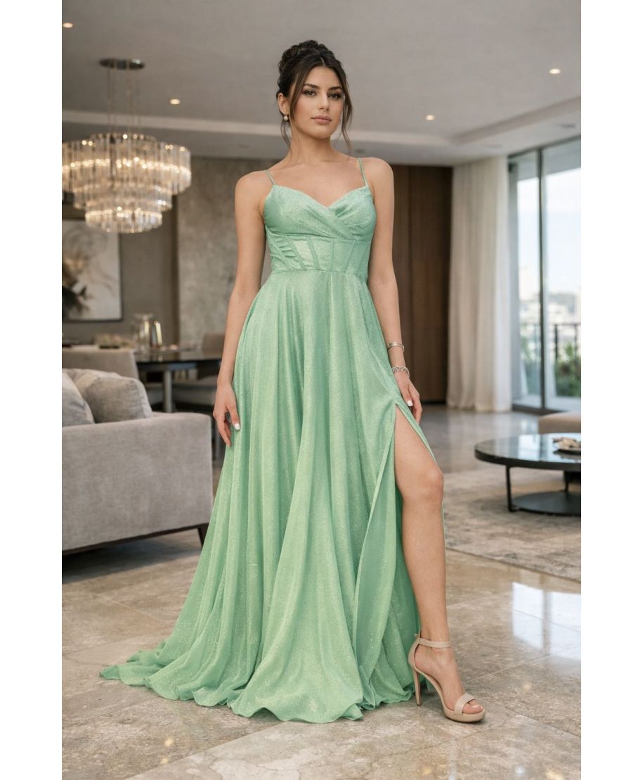 Vestito elegante da cerimonia verde tiffany - Ortensia - Gogolfun.it