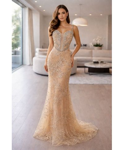 Vestito a sirena nude e argento - Saturno - Abiti da diciottesimo, matrimonio, cinquantesimo - Gogolfun.it