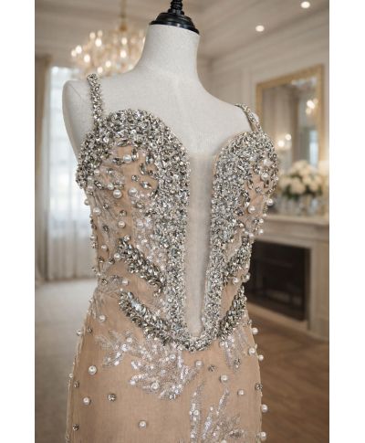 Vestito a sirena nude e argento - Saturno - Abiti da diciottesimo, matrimonio, cinquantesimo - Gogolfun.it