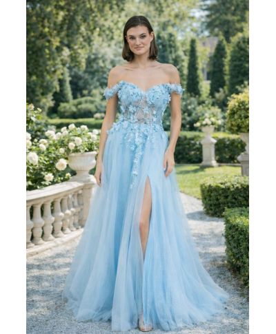 Abito da cerimonia e diciottesimo compleanno azzurro - Abito con gonna ampia - Gogolun.it