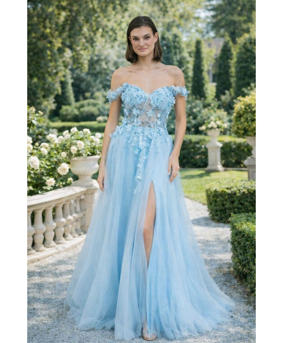 Abito da cerimonia e diciottesimo compleanno azzurro - Abito con gonna ampia - Gogolun.it