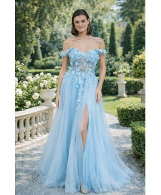 Abito da cerimonia e diciottesimo compleanno azzurro - Abito con gonna ampia - Gogolun.it