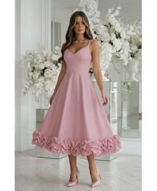 Vestito da cerimonia rosa cipria midi con gonna ampia – Tessa