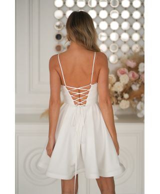 Vestito corto, ecru - Schiena corsetto - Ideale per Cerimonia e Party - Sofia