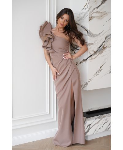 Abito elegante, lungo – Mono spalla - Colore cammello