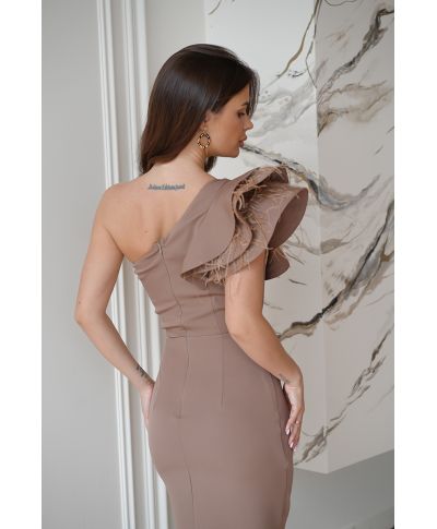 Vestito corto, tubino - colore cammello - Mono spalla