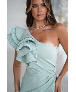 Abito elegante mono spalla color salvia - Fiora