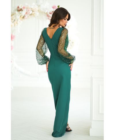 Abito elegante, lungo - Maniche in paillettes - Verde bottiglia - Scarlet