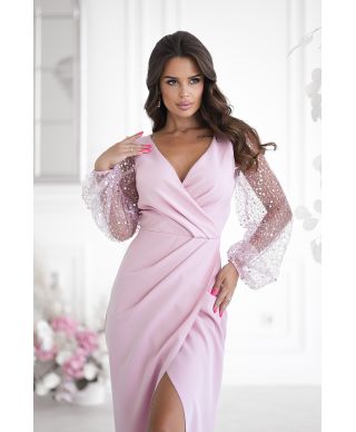 Abito elegante, lungo - Maniche in paillettes - Colore rosa sporco - Scarlet