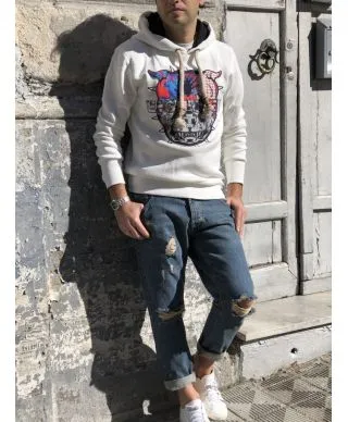 Felpa con cappuccio, bianca