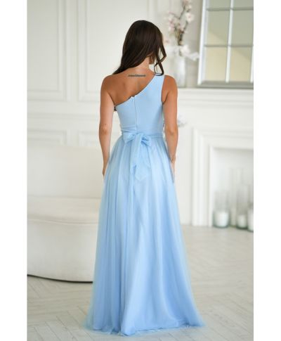 Vestito elegante monospalla azzurro - Olivia