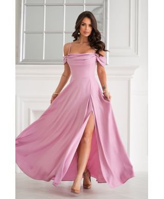 Abito da cerimonia rosa con spacco - Costa