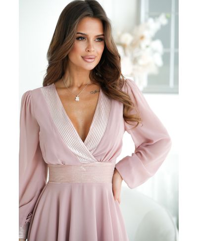 Abito donna ,elegante - Corto - Maniche lunghe - Rosa antico