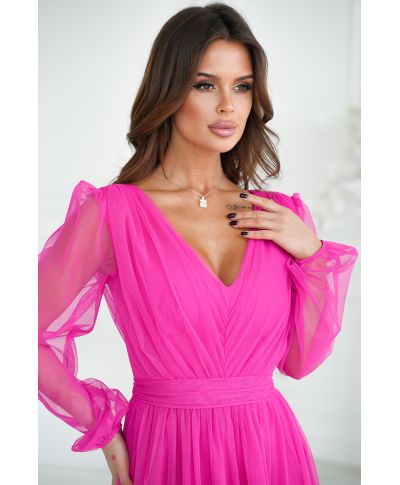 Abito donna - Con manichetta in tulle – Rosa fluo