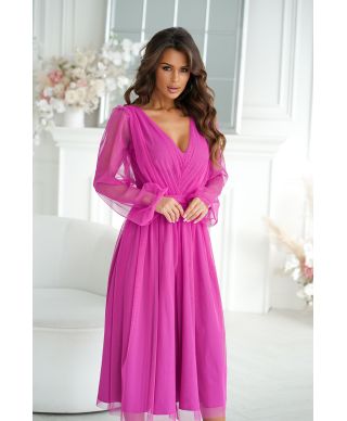 Abito donna - Con manichetta in tulle - Fuxia