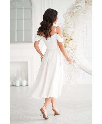 Abito midi elegante - Scollo Morbido - Manichette cadenti - Écru