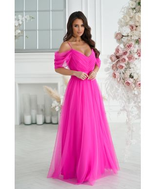 Vestito lungo elegante - In tulle – Fuxia