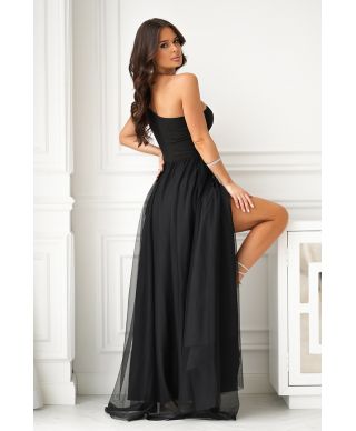 Abito da cerimonia nero monospalla - Corpetto in paillettes e gonna in tulle