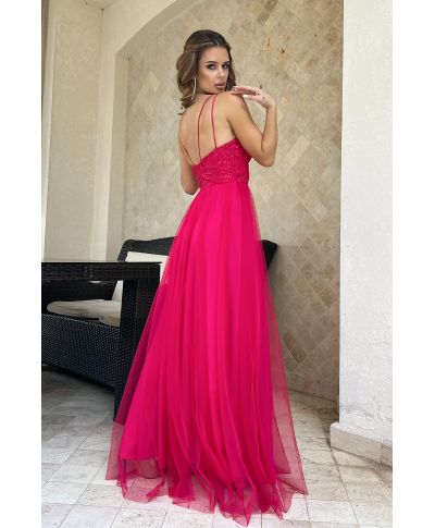 Elegante abito da sera, Lungo - Corsetto – Colore lampone