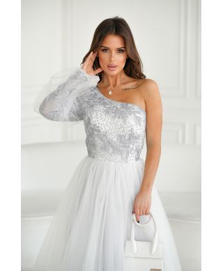 Abito lungo in tulle - Bianco