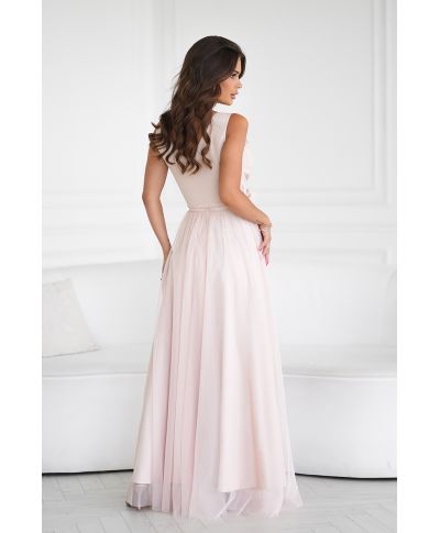 Abito elegante lungo - Spacco sulla gamba - Colore beige