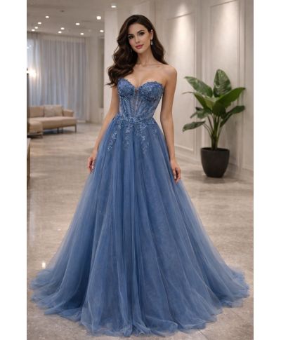 Abito da cerimonia azzurro con gonna in tulle -Sintra - Cerimonie e diciottesimi - Gogolfun.it