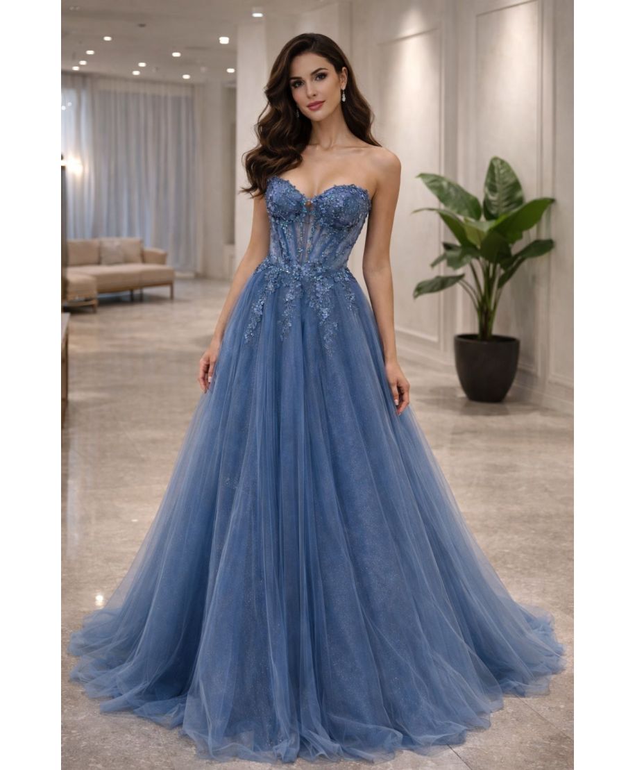 Abito da cerimonia azzurro con gonna in tulle -Sintra - Cerimonie e diciottesimi - Gogolfun.it