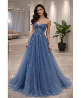 Abito da cerimonia azzurro con gonna in tulle -Sintra - Cerimonie e diciottesimi - Gogolfun.it