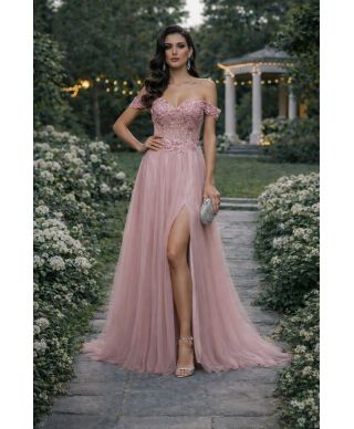 Vestito da cerimonia rosa antico, gonna in tulle - Loira