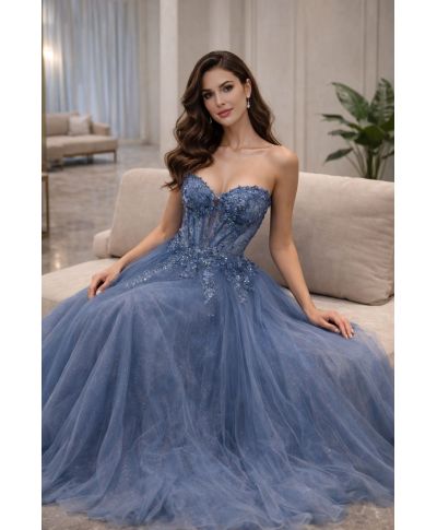 Abito da cerimonia azzurro con gonna in tulle -Sintra - Cerimonie e diciottesimi - Gogolfun.it