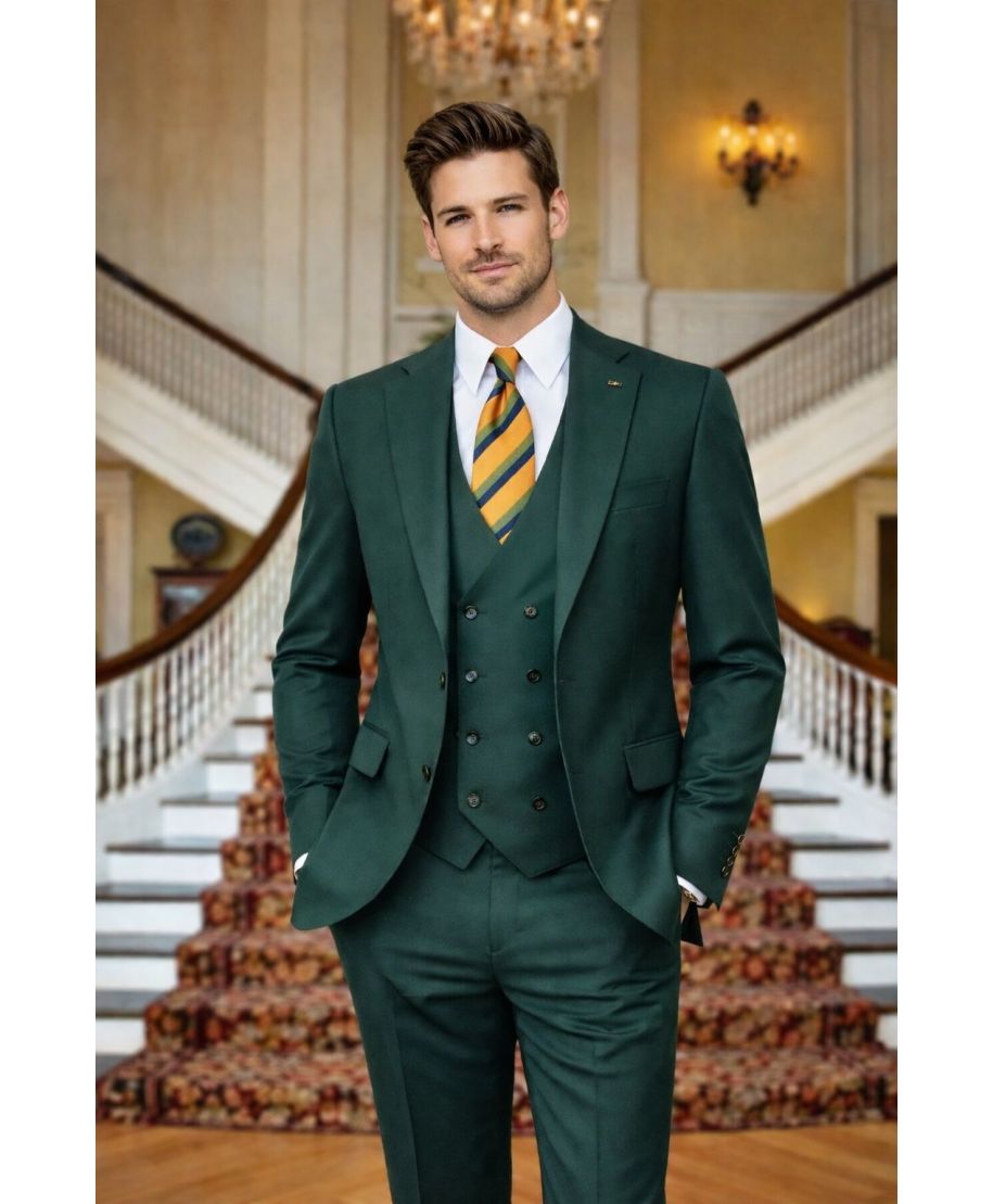 Abito Uomo verde con Gilet doppiopetto - Padania - Abiti da cerimonia uomo online - Gogolfun.it