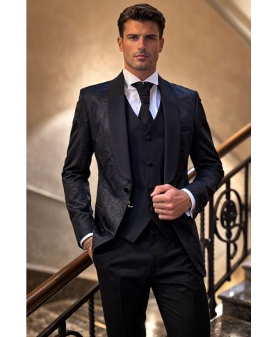 Smoking uomo damascato con gilet - Damasco - Smoking uomo - Gogolfun.it