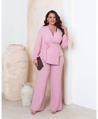 Elegante completo con pantaloni rosa cipria - Rozalia - Gogolfun.it