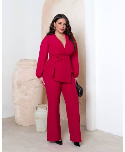 Completo elegante con pantaloni a palazzo, fuxia - Rozalia