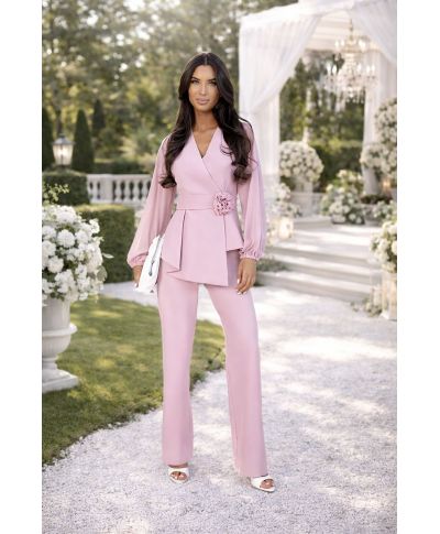 Elegante completo con pantaloni rosa cipria - Rozalia
