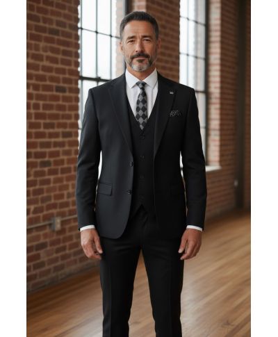 Abito uomo con gilet, colore nero