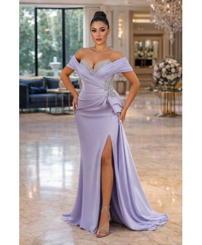 Abito da cerimonia a sirena, glicine - Olga - Abiti eleganti glicine - Gogolfun.it