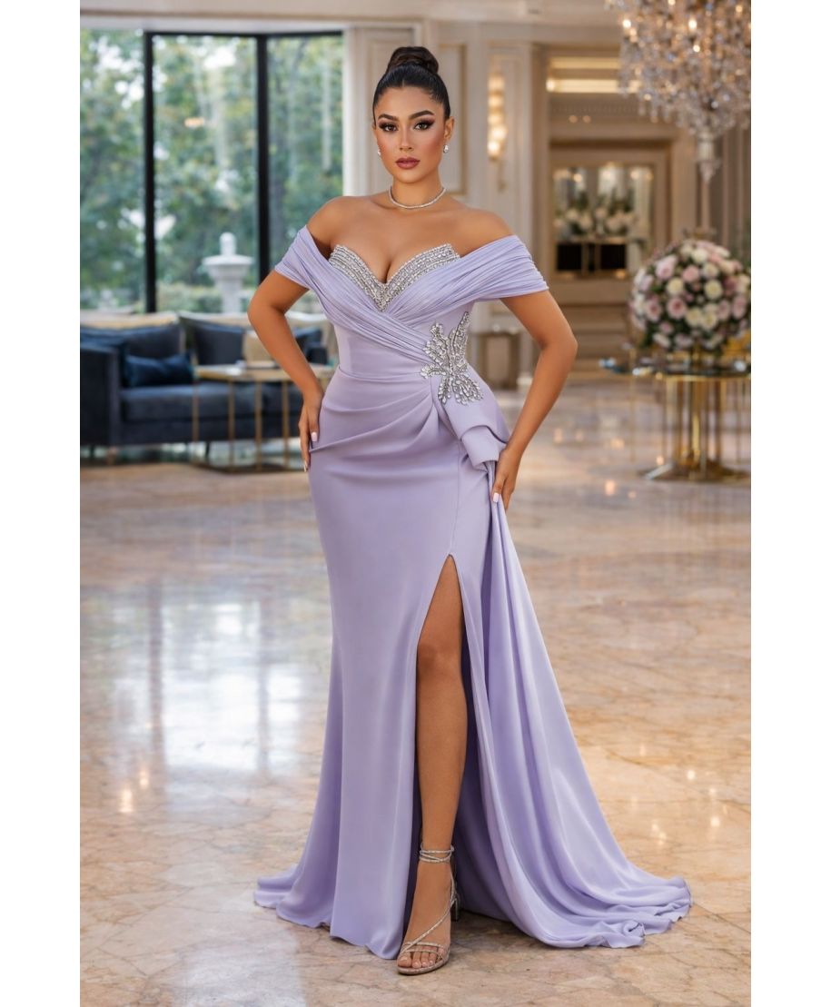 Abito da cerimonia a sirena, glicine - Olga - Abiti eleganti glicine - Gogolfun.it