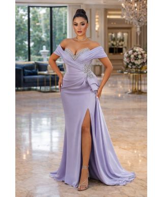 Abito da cerimonia a sirena, glicine - Olga - Abiti eleganti glicine - Gogolfun.it