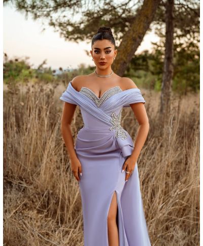 Abito da cerimonia a sirena, glicine - Olga - Abiti eleganti glicine - Gogolfun.it