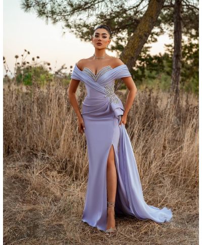 Abito da cerimonia a sirena, glicine - Olga - Abiti eleganti glicine - Gogolfun.it