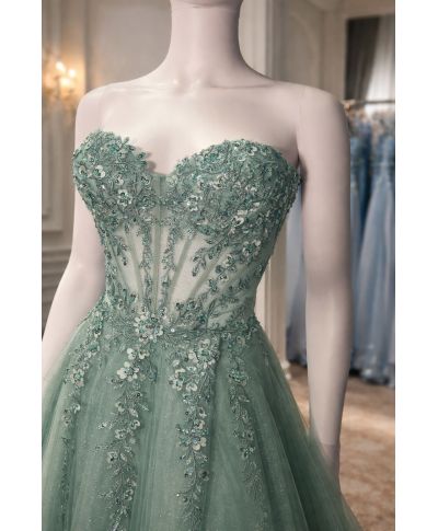 Vestito elegante con gonna in tulle, salvia- Sintra