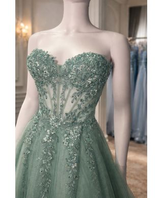 Vestito elegante con gonna in tulle, salvia- Sintra