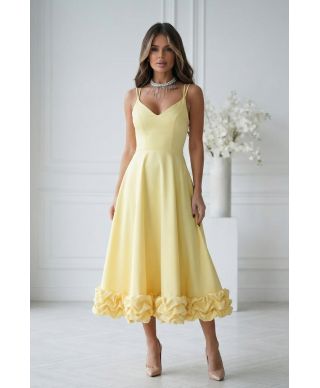Vestito midi giallo - Spalline Sottili e balza floreale – Tessa